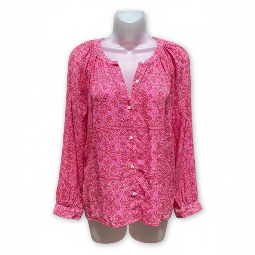 Vineyard Vines Pink Floral Button-Front Blouse‎ – Size L
